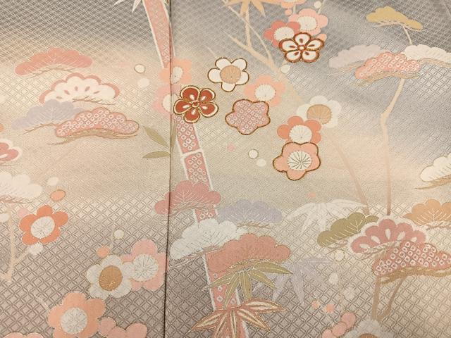 平和屋着物●訪問着　駒刺繍　松竹梅文　暈し染め　金彩　正絹　逸品　AABK4432ph