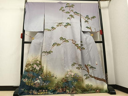 平和屋着物●訪問着　作家物　手描き　草花文　暈し染め　金彩　金通し地　正絹　逸品　AABK4433ph