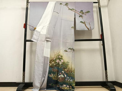 平和屋着物●訪問着　作家物　手描き　草花文　暈し染め　金彩　金通し地　正絹　逸品　AABK4433ph