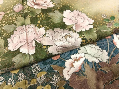 平和屋着物●訪問着　作家物　手描き　草花文　暈し染め　金彩　金通し地　正絹　逸品　AABK4433ph