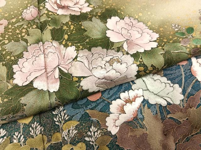 平和屋着物●訪問着　作家物　手描き　草花文　暈し染め　金彩　金通し地　正絹　逸品　AABK4433ph