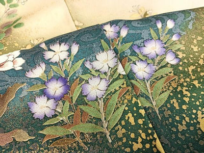 平和屋着物●訪問着　作家物　手描き　草花文　暈し染め　金彩　金通し地　正絹　逸品　AABK4433ph
