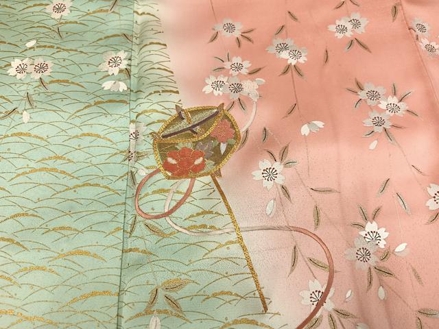 平和屋着物●豪華振袖　駒刺繍　糸巻枝垂れ桜文　暈し染め　金銀彩　正絹　逸品　AABK4437ph