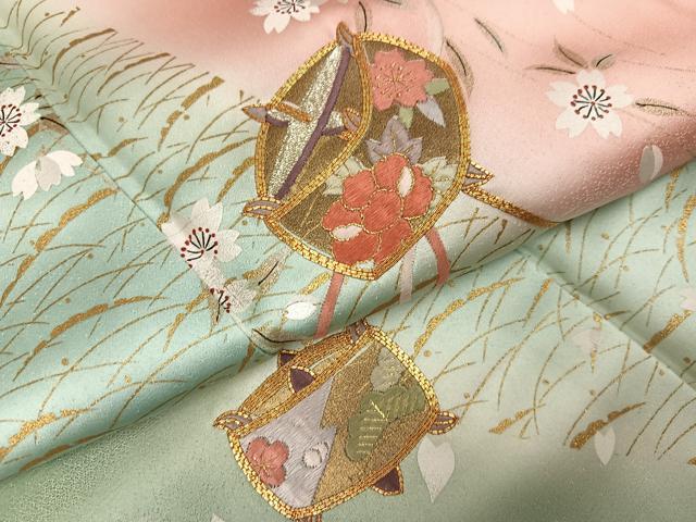 平和屋着物●豪華振袖　駒刺繍　糸巻枝垂れ桜文　暈し染め　金銀彩　正絹　逸品　AABK4437ph