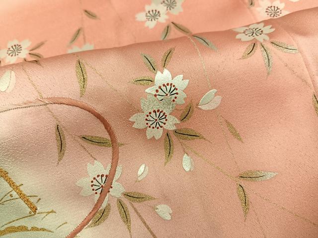 平和屋着物●豪華振袖　駒刺繍　糸巻枝垂れ桜文　暈し染め　金銀彩　正絹　逸品　AABK4437ph