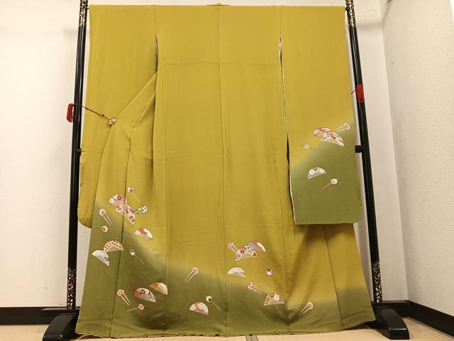 平和屋着物●豪華振袖　友禅　櫛　簪　暈し染め　鬼しぼ縮緬　正絹　逸品　AABK4439ph
