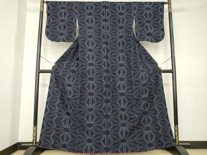 平和屋着物●久留米絣　麻の葉文様　綿　逸品　AABK4441ck