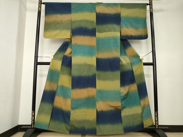 平和屋着物●上質な紬　横段文　正絹　逸品　AABK4442ck