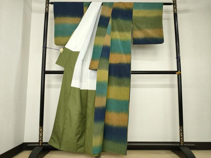 平和屋着物●上質な紬　横段文　正絹　逸品　AABK4442ck