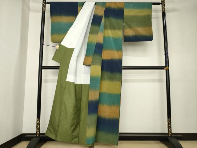 平和屋着物●上質な紬　横段文　正絹　逸品　AABK4442ck