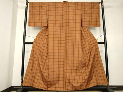 平和屋着物●上質な紬　格子　正絹　逸品　AABK4445ck