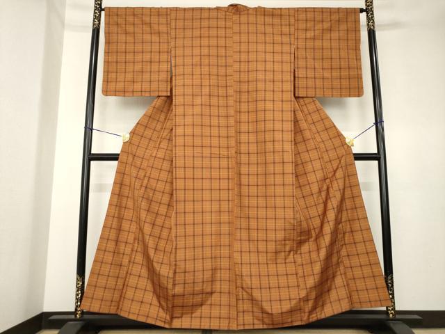 平和屋着物●上質な紬　格子　正絹　逸品　AABK4445ck