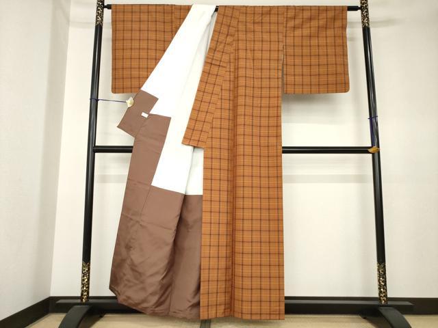 平和屋着物●上質な紬　格子　正絹　逸品　AABK4445ck