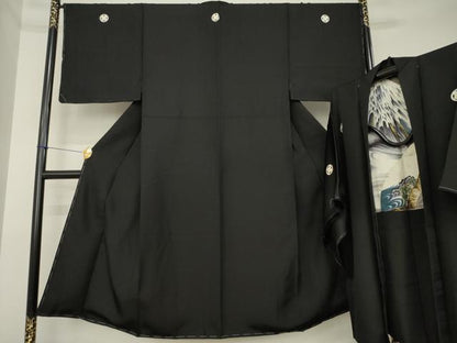 平和屋着物●男性　黒紋付・羽織セット　正絹　逸品　未使用　AABK4447ck