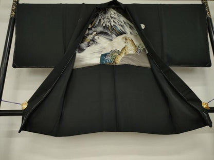 平和屋着物●男性　黒紋付・羽織セット　正絹　逸品　未使用　AABK4447ck
