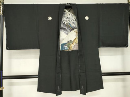 平和屋着物●男性　黒紋付・羽織セット　正絹　逸品　未使用　AABK4447ck