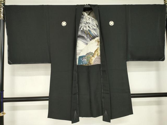 平和屋着物●男性　黒紋付・羽織セット　正絹　逸品　未使用　AABK4447ck