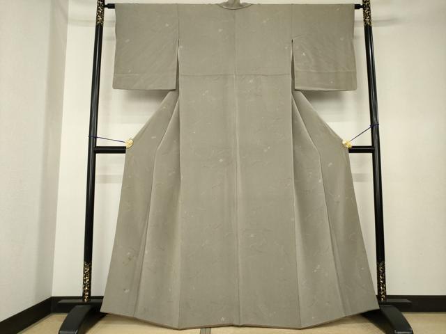 平和屋着物●上質な小紋　松葉花文　鬼しぼ縮緬　正絹　逸品　AABK4449ck