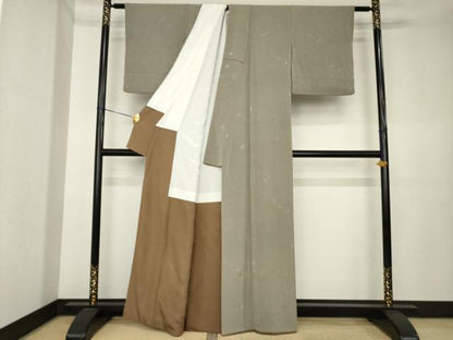 平和屋着物●上質な小紋　松葉花文　鬼しぼ縮緬　正絹　逸品　AABK4449ck