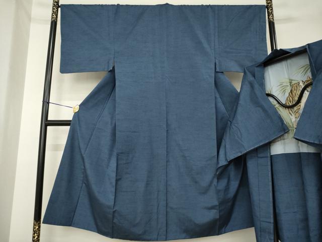 平和屋着物●男性　紬　アンサンブル　色無地　青褐色　やまと誂製　正絹　逸品　AABK4450ck