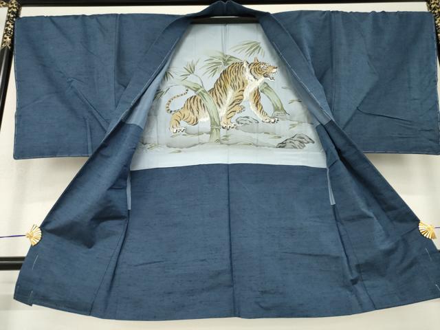 平和屋着物●男性　紬　アンサンブル　色無地　青褐色　やまと誂製　正絹　逸品　AABK4450ck