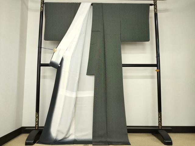 平和屋着物●江戸小紋　彫士：住田双光　染士：西宮伊智郎　角通し　黒地　ロング丈　正絹　逸品　AABK4451ck