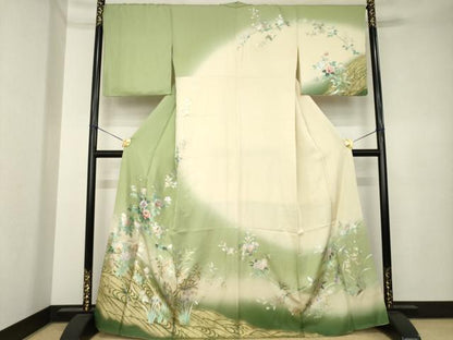 平和屋着物●訪問着　螺鈿　枝花文　暈し染め　金銀彩　正絹　逸品　AABK4453ck