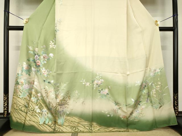 平和屋着物●訪問着　螺鈿　枝花文　暈し染め　金銀彩　正絹　逸品　AABK4453ck