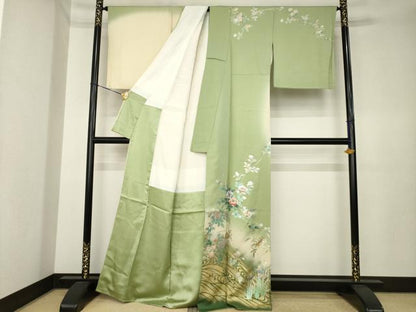 平和屋着物●訪問着　螺鈿　枝花文　暈し染め　金銀彩　正絹　逸品　AABK4453ck