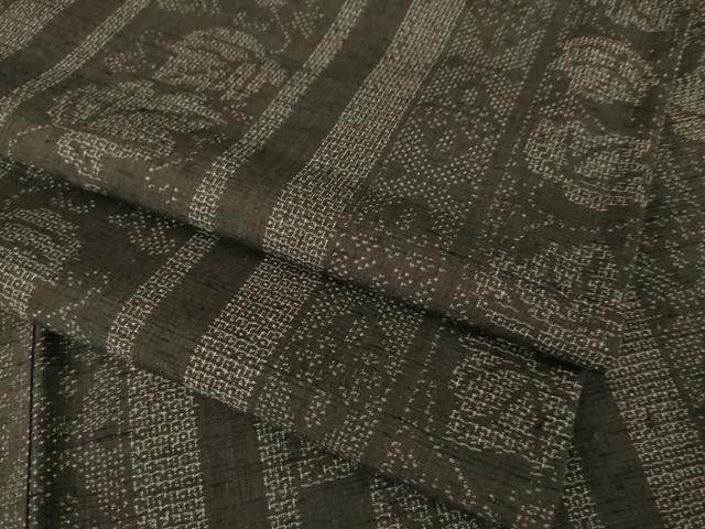 平和屋着物●結城紬　80亀甲　唐草間道　正絹　逸品　AABK4455ck