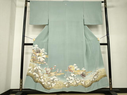 平和屋着物●豪華色留袖　駒刺繍　雪輪花文　正絹　逸品　AABK4458ck