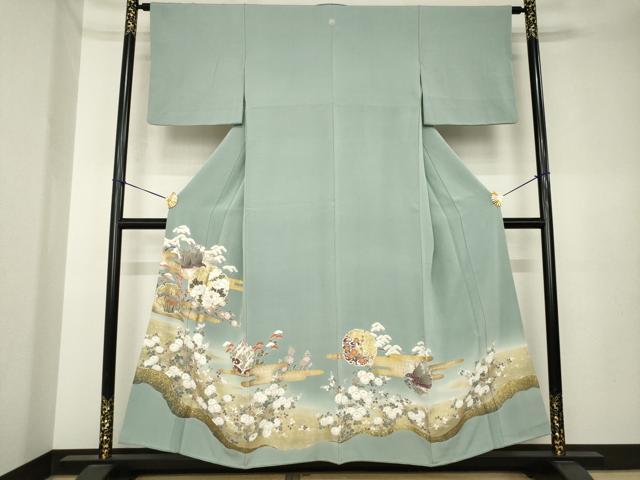 平和屋着物●豪華色留袖　駒刺繍　雪輪花文　正絹　逸品　AABK4458ck