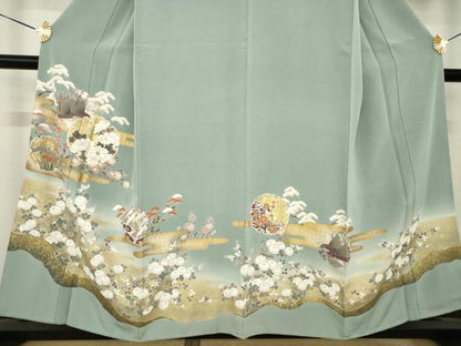 平和屋着物●豪華色留袖　駒刺繍　雪輪花文　正絹　逸品　AABK4458ck