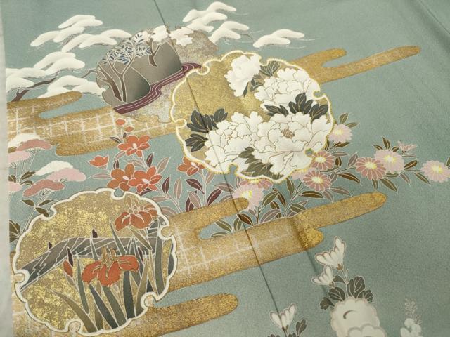 平和屋着物●豪華色留袖　駒刺繍　雪輪花文　正絹　逸品　AABK4458ck