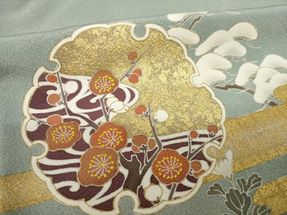 平和屋着物●豪華色留袖　駒刺繍　雪輪花文　正絹　逸品　AABK4458ck