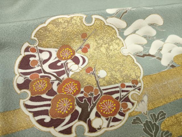 平和屋着物●豪華色留袖　駒刺繍　雪輪花文　正絹　逸品　AABK4458ck
