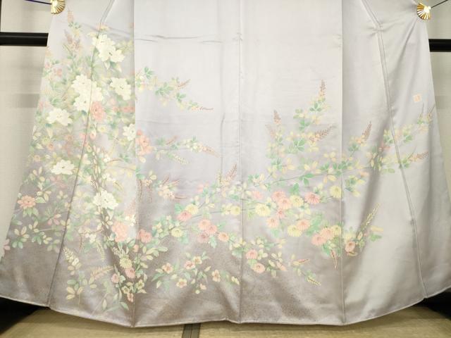 平和屋着物●絵夢工房　訪問着　刺繍　草花文　金銀彩　正絹　逸品　AABK4459ck