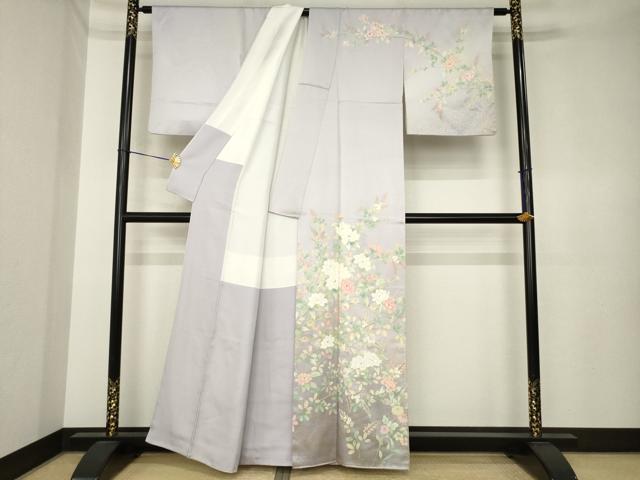 平和屋着物●絵夢工房　訪問着　刺繍　草花文　金銀彩　正絹　逸品　AABK4459ck
