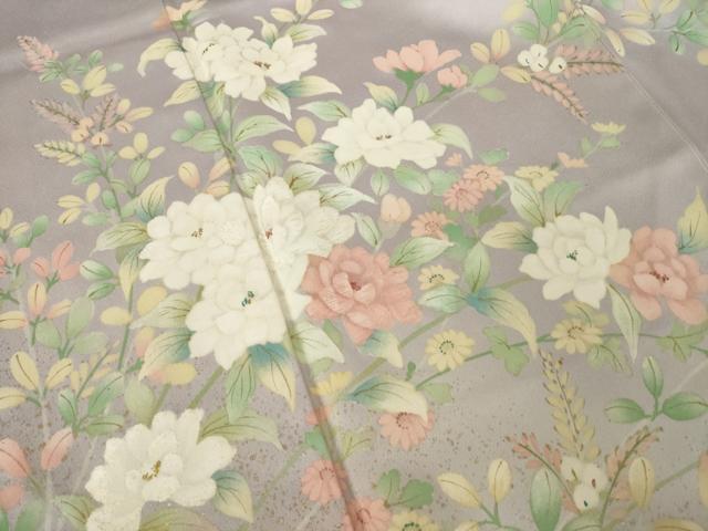 平和屋着物●絵夢工房　訪問着　刺繍　草花文　金銀彩　正絹　逸品　AABK4459ck