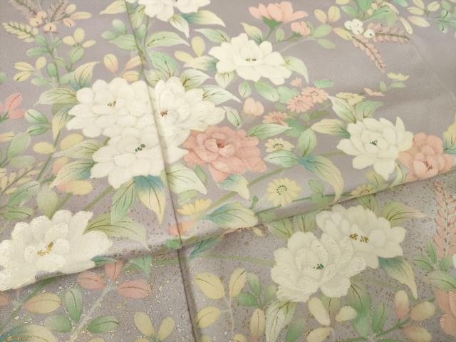 平和屋着物●絵夢工房　訪問着　刺繍　草花文　金銀彩　正絹　逸品　AABK4459ck