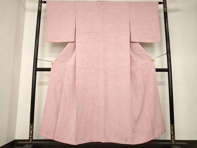 平和屋着物●上質な色無地　亀甲花地紋　珊瑚色　正絹　逸品　AABK4460ck