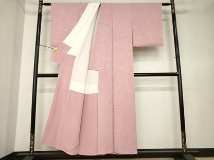 平和屋着物●上質な色無地　亀甲花地紋　珊瑚色　正絹　逸品　AABK4460ck
