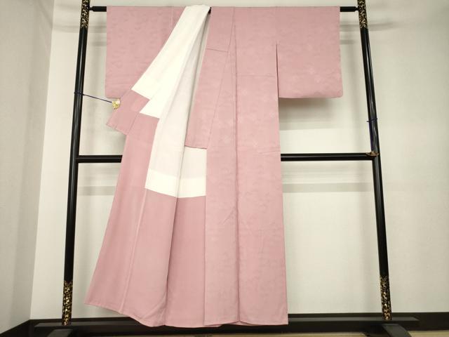 平和屋着物●上質な色無地　亀甲花地紋　珊瑚色　正絹　逸品　AABK4460ck