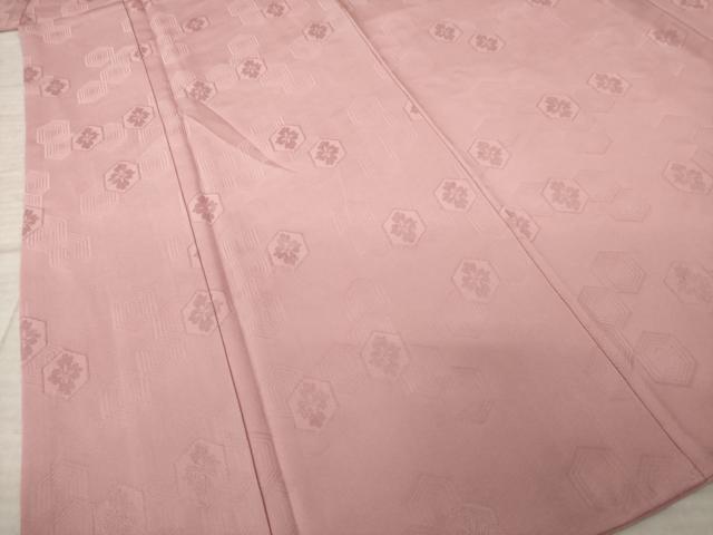 平和屋着物●上質な色無地　亀甲花地紋　珊瑚色　正絹　逸品　AABK4460ck