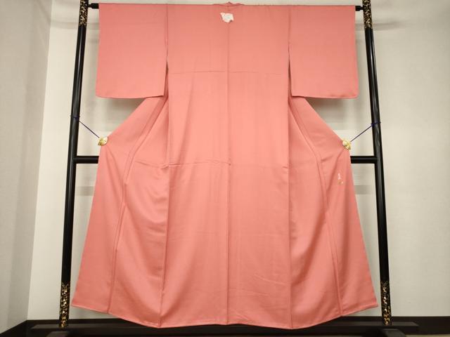 平和屋着物●上質な色無地　作家物　霞地紋　甚三紅色　正絹　逸品　AABK4461ck