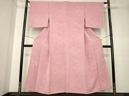 平和屋着物●上質な色無地　風景地紋　紅梅色　正絹　逸品　AABK4462ck