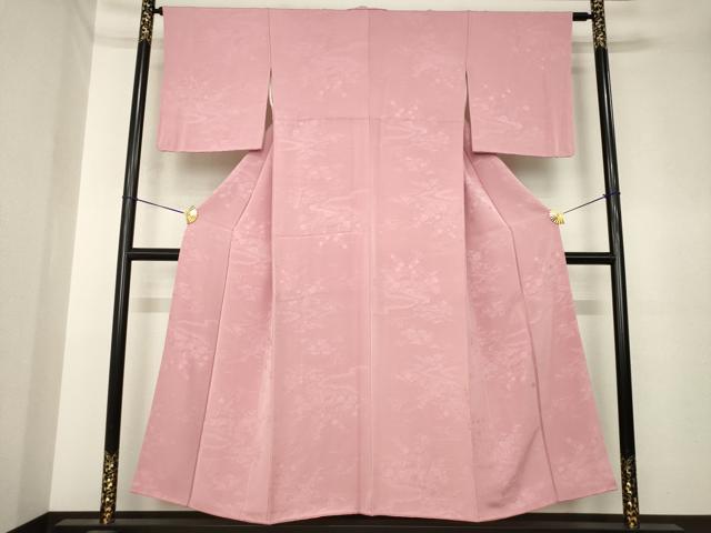 平和屋着物●上質な色無地　風景地紋　紅梅色　正絹　逸品　AABK4462ck