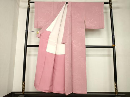 平和屋着物●上質な色無地　風景地紋　紅梅色　正絹　逸品　AABK4462ck