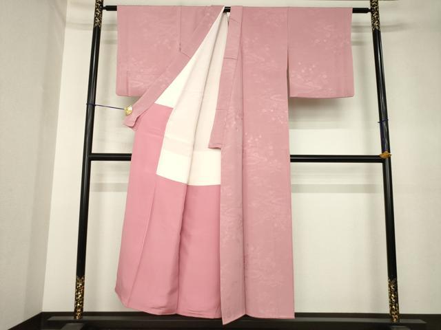 平和屋着物●上質な色無地　風景地紋　紅梅色　正絹　逸品　AABK4462ck