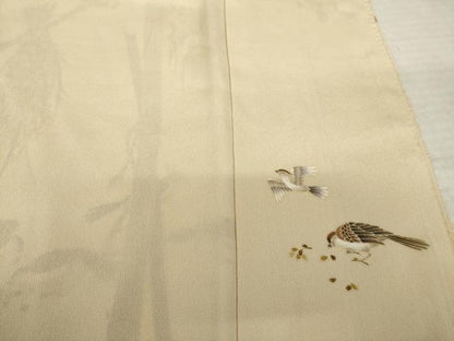 平和屋着物●友禅作家　茂野大生　訪問着　雀　すずめ　鬼しぼ縮緬　正絹　逸品　AABK4463ck